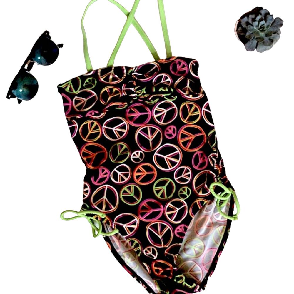 Girls Peace Sign One Piece Swimsuit